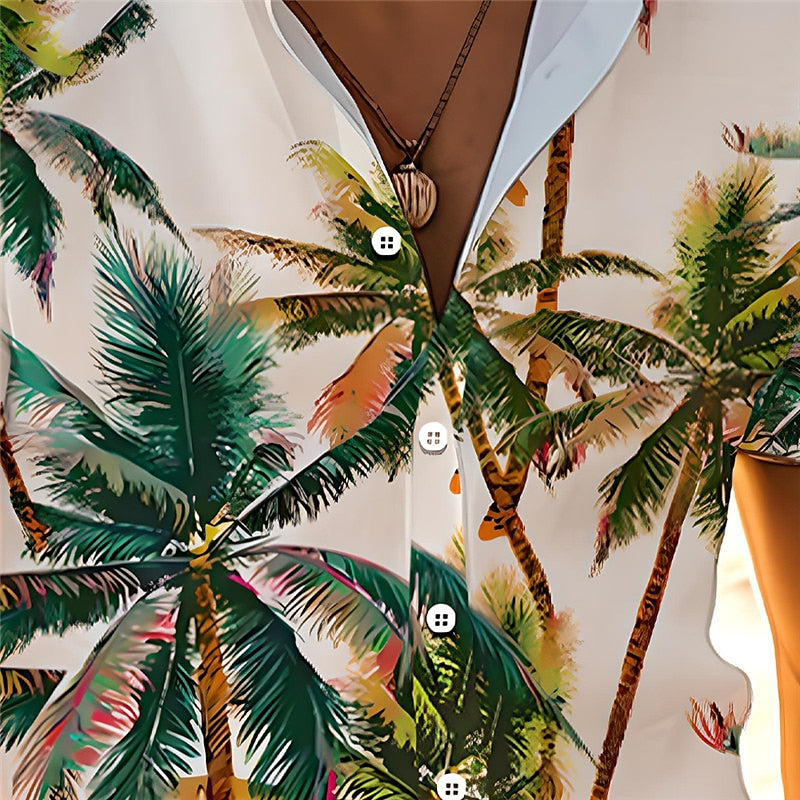 Tropical Palm Tree Tropical Botanical Pattern Shirt Set
