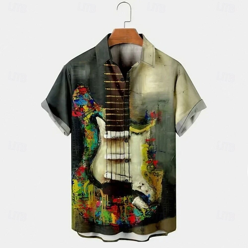 Camisa informal con botones y estampado de instrumentos musicales