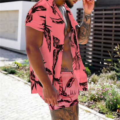 Tropical Leaf Hawaiian Shirt Set