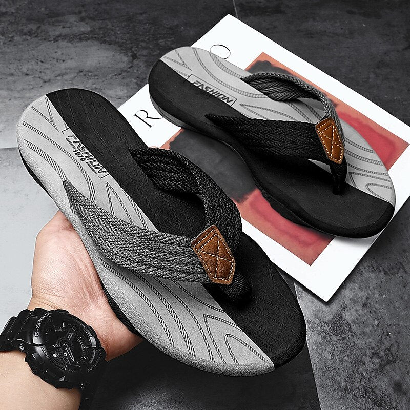 Casual Flip-Flops – Braided Straps & Textured Sole