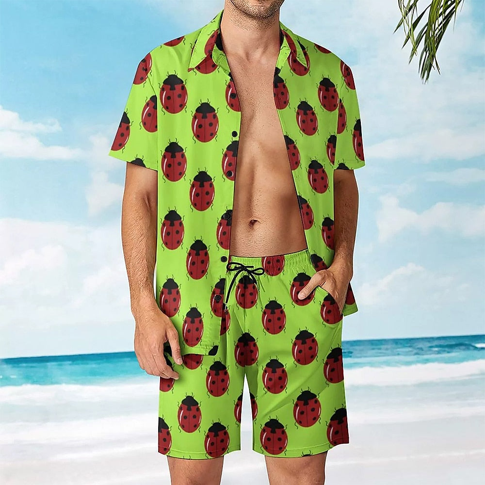 Beatles Print Hawaiian Shirt Set Green