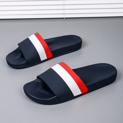 Sporty Slide Sandals with Red and White Stripes