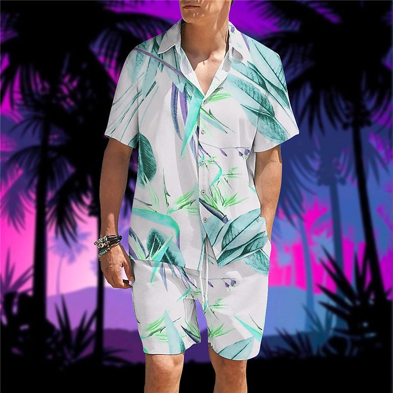 Tropical Botanical Printed Leaf Shirt Set
