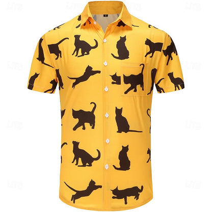 Retro 70s Disco Cat Aloha Shirt