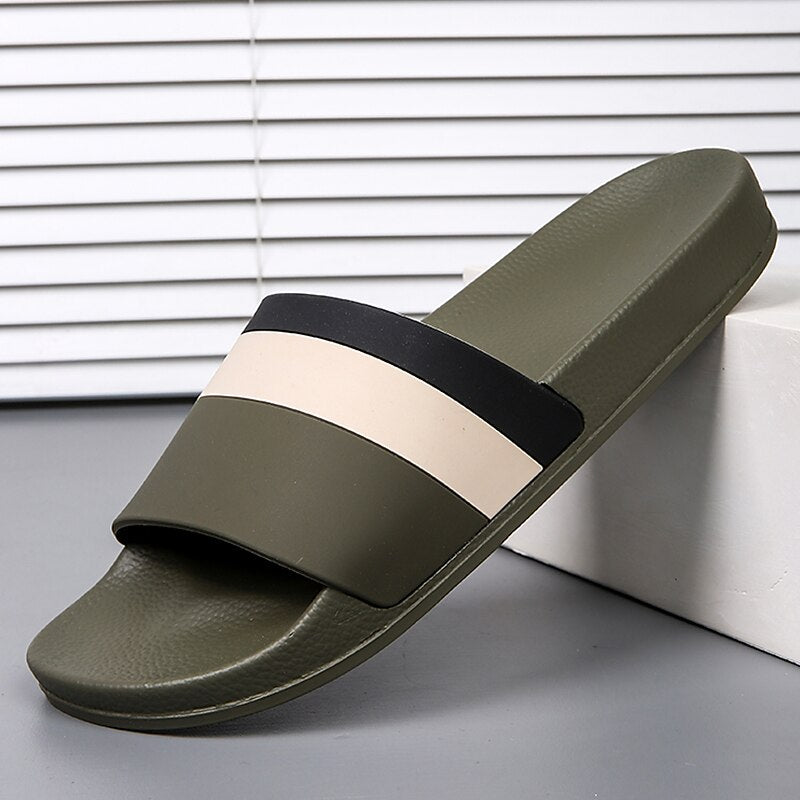 Sporty Slide Sandals with Red and White Stripes