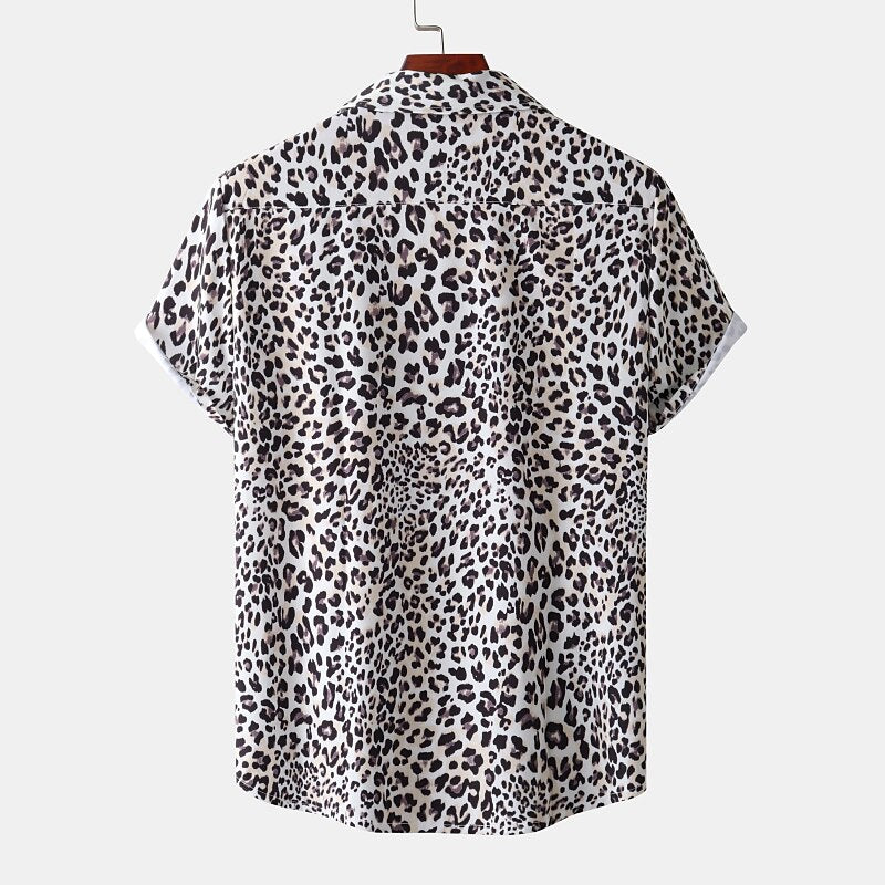 Camisa de leopardo con botones, camisa de manga corta, diseño tropical, informal, para uso diario