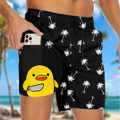 Coconut Tree Duck 2-in-1 Board Shorts