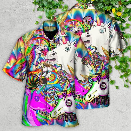 Camisa hawaiana de verano con diseño tropical de tiburón unicornio, camisa hawaiana de manga corta