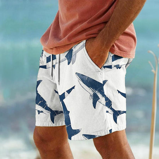 Bañador tipo short de tabla con estampado de vida marina de tiburones