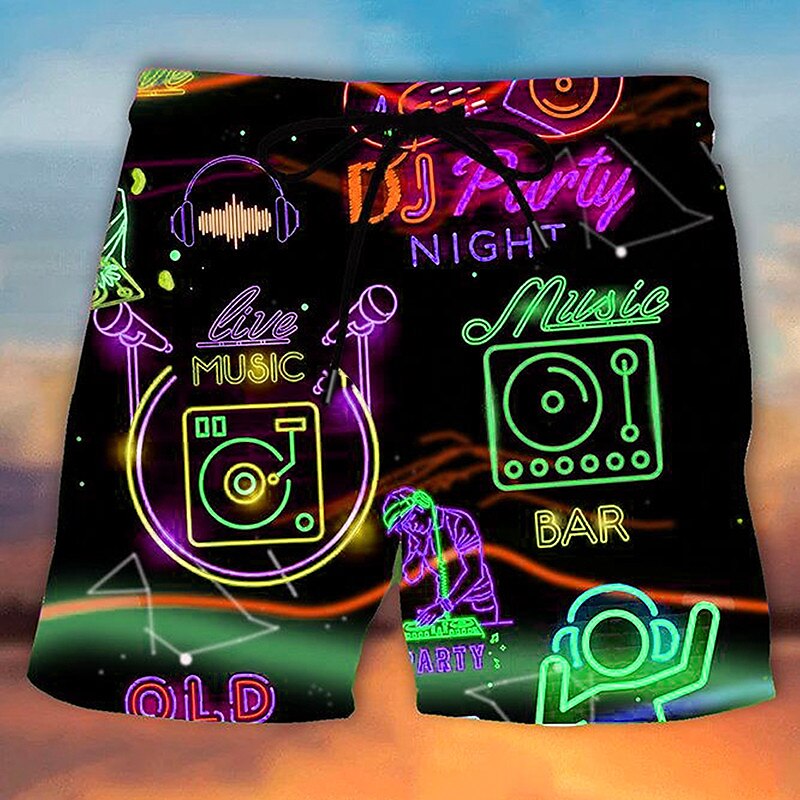 Graffiti Musical Instrument Neon Swimming Shorts