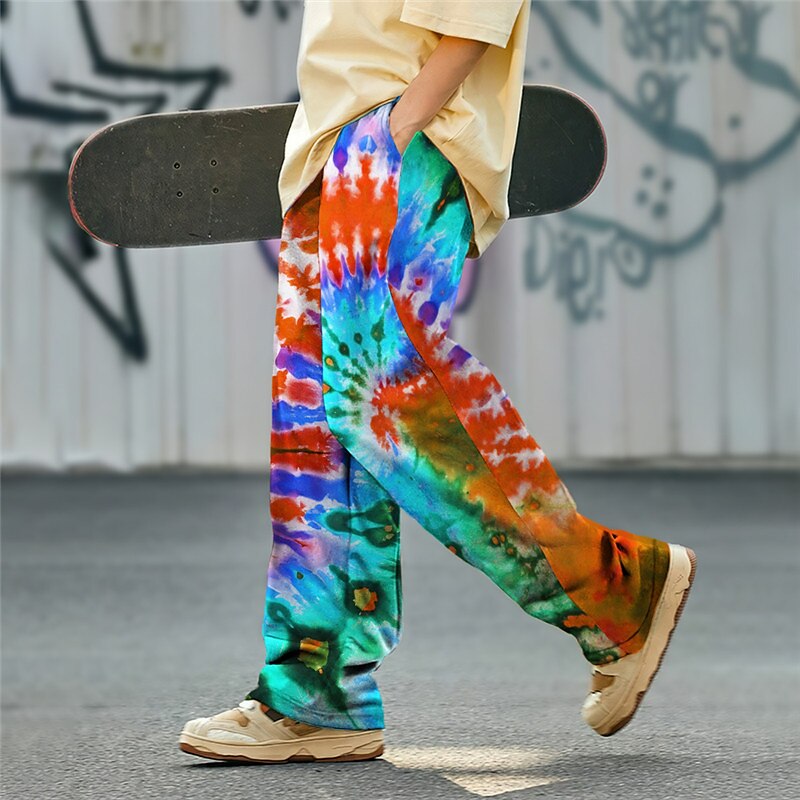 Pantalones con estampado abstracto en 3D y efecto tie-dye