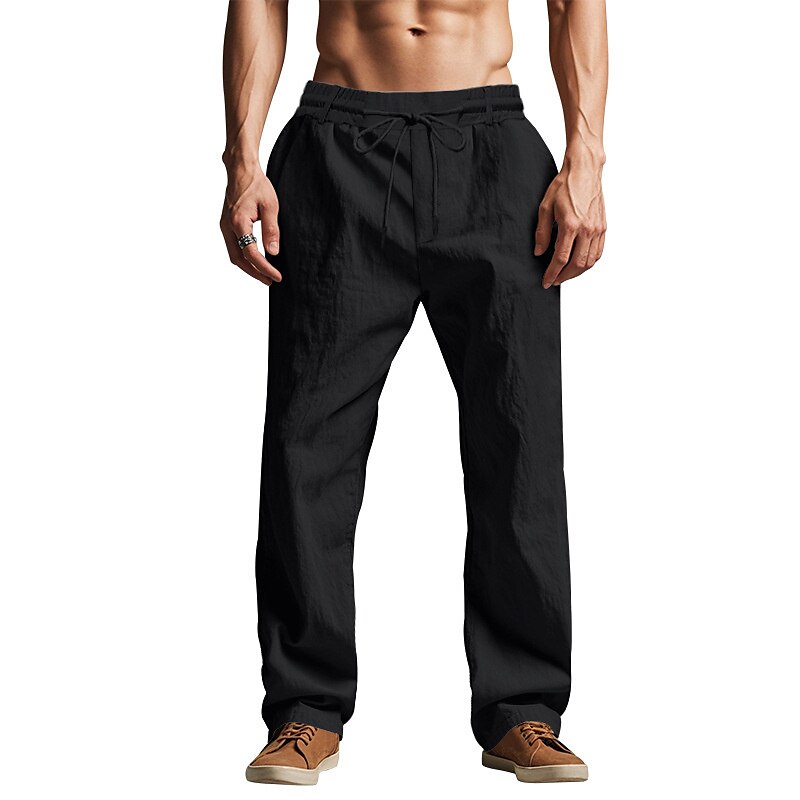 Linen Drawstring Beach Pants with Pockets