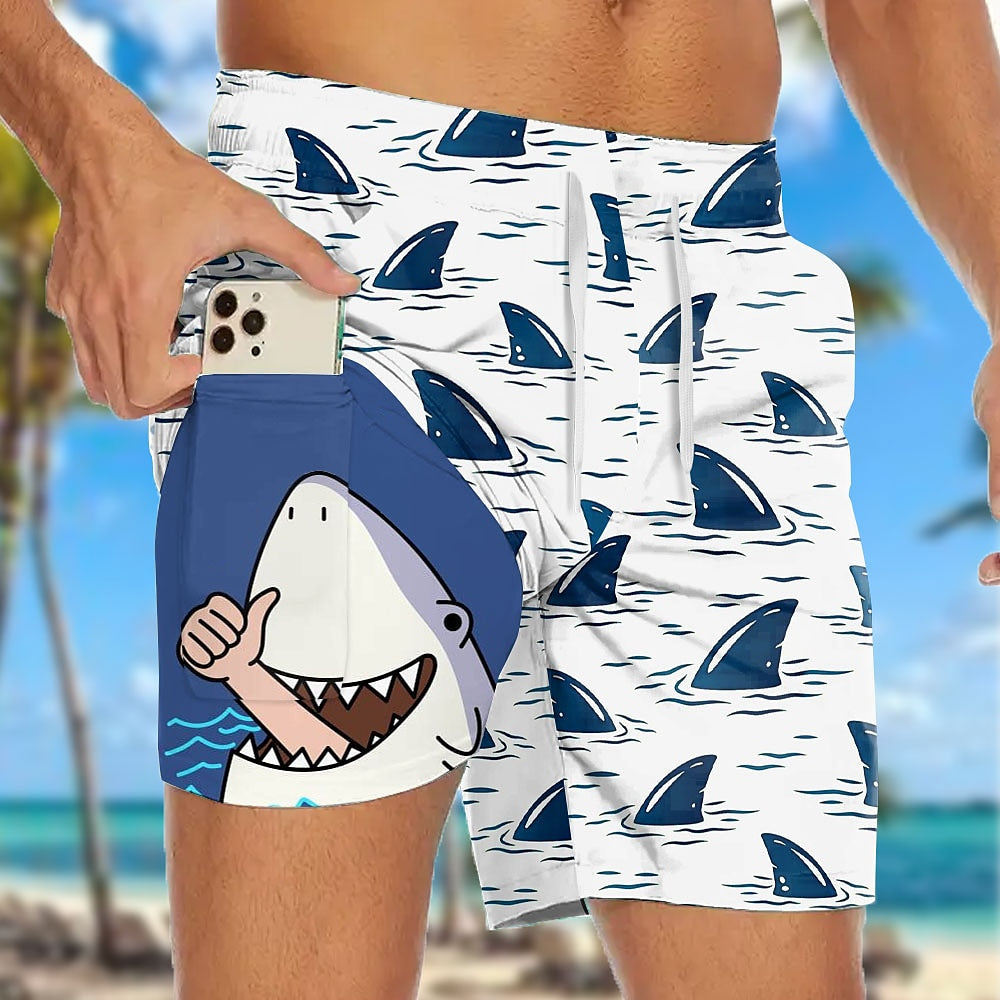 Shark Funny Sea Creatures 2-in-1 Board Shorts