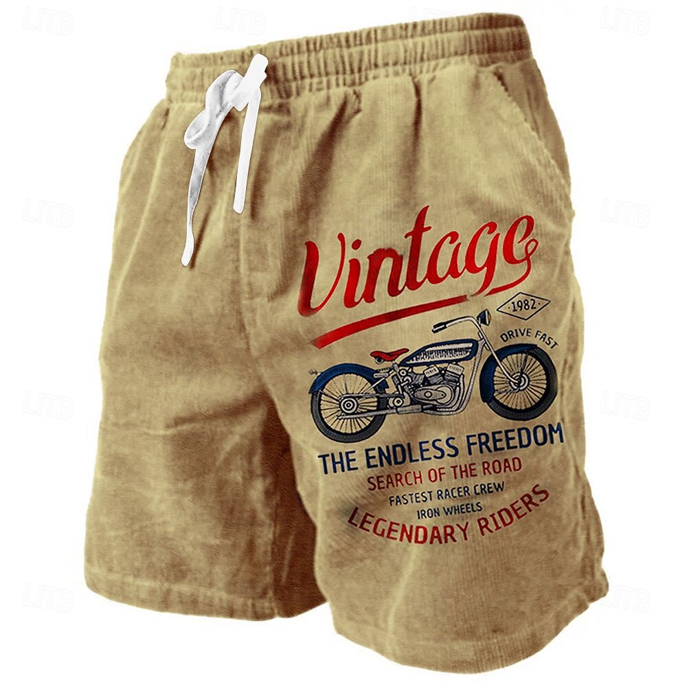 Pantalones cortos deportivos con letras de motociclista vintage