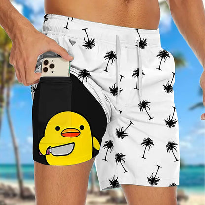 Coconut Tree Duck 2-in-1 Board Shorts