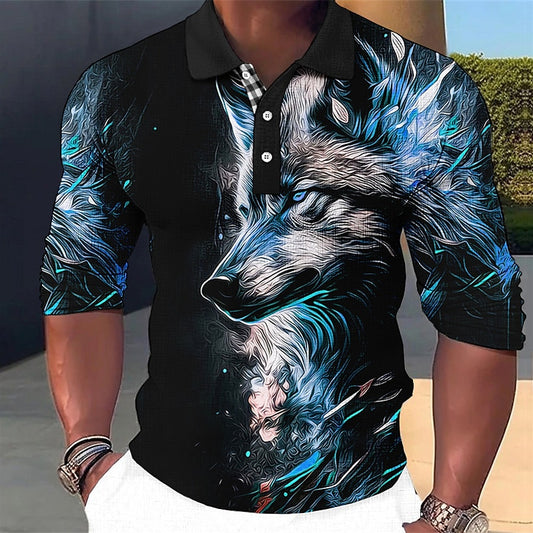 Wolf 3D Long Sleeve Polo Shirt