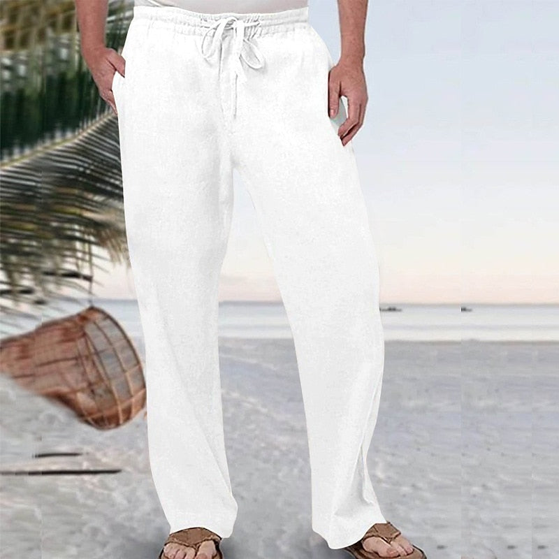 Linen Drawstring Beach Pants with Pockets