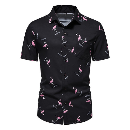 Camisa hawaiana de verano con estampado tropical de flamencos