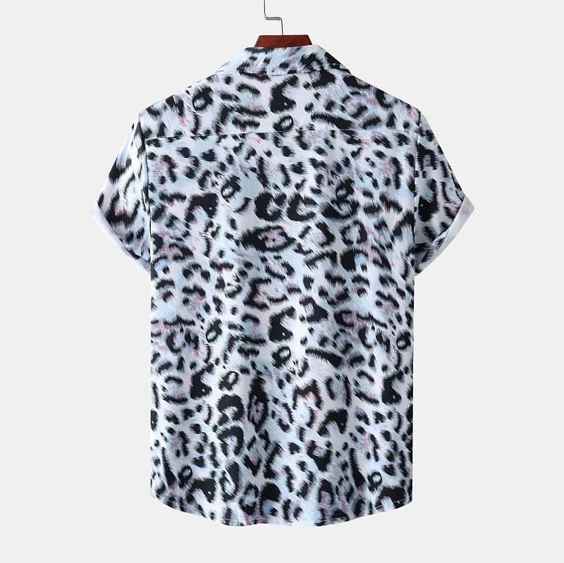 Camisa de leopardo con botones, camisa de manga corta, diseño tropical, informal, para uso diario