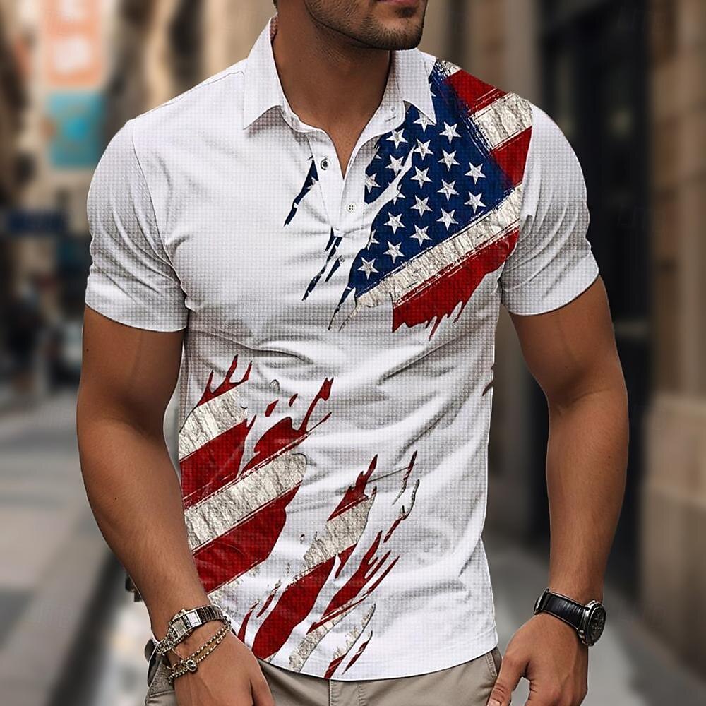 American Flag 3D Waffle Polo Shirt