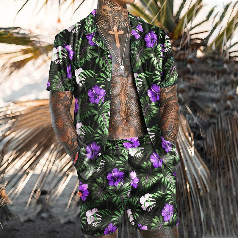Hawaiian Floral Shirt & Shorts Set