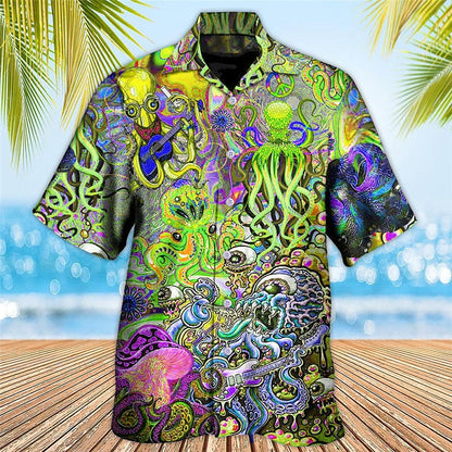 Camisa hawaiana de verano con pulpo y guitarra tropical Camisa Aloha