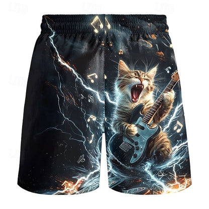 Cat Funny Guitarist Player Swimming Shorts