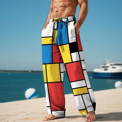 Plaid Color Block Resort 3D Printed Casual Pants