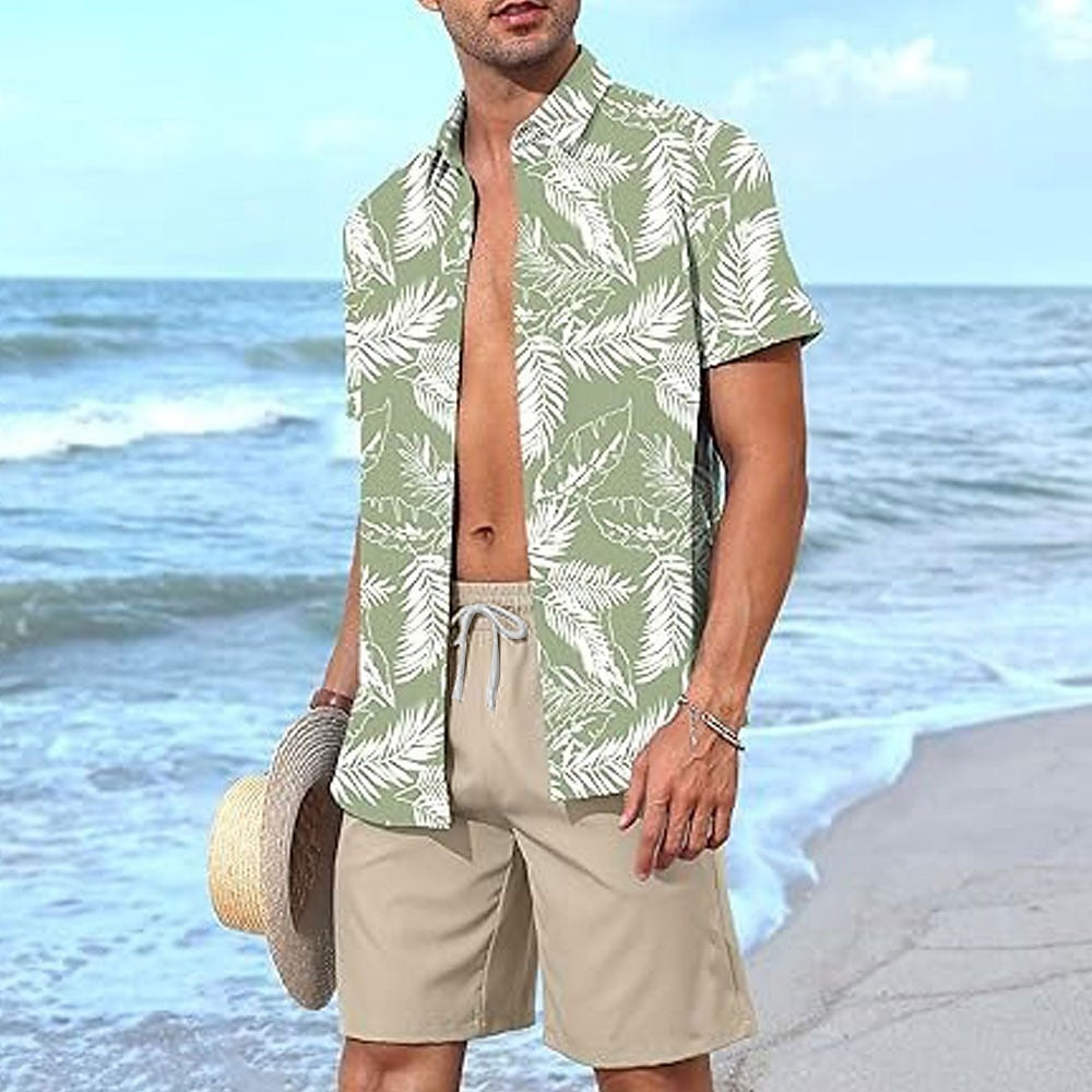 Light Green 3D-Print 2-Piece Shirt Set