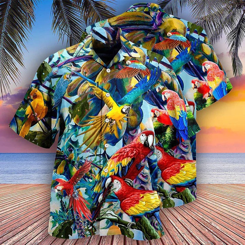 Parrot Print Camp Collar Shirt