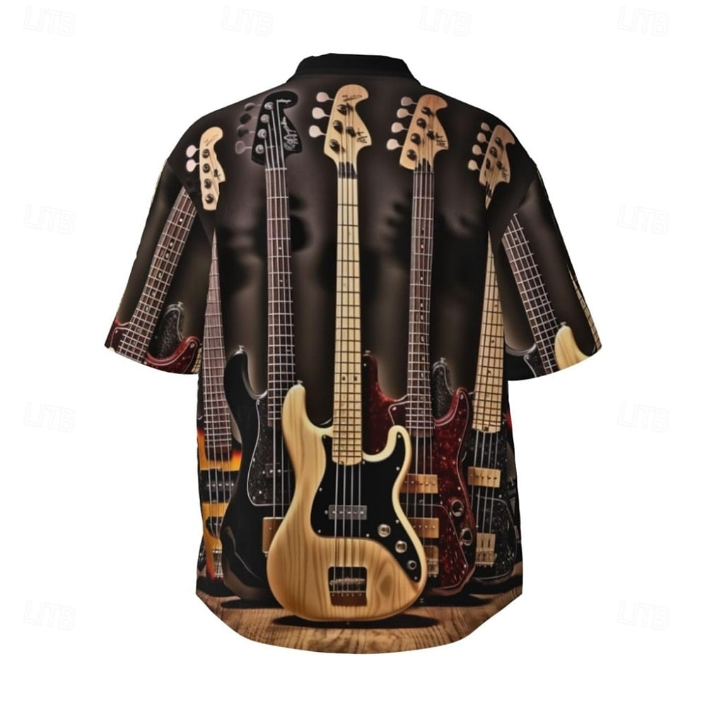 Camisa informal con botones y manga corta con instrumentos musicales