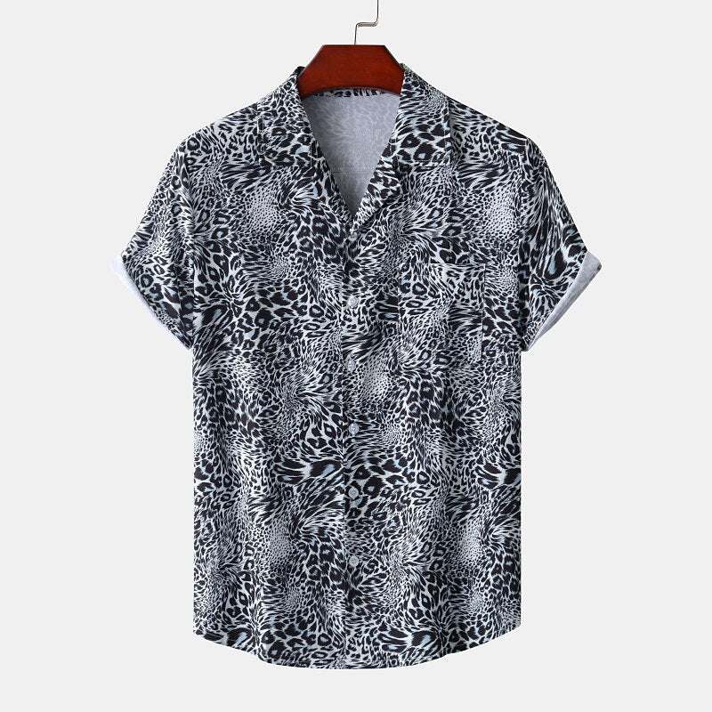 Camisa de leopardo con botones, camisa de manga corta, diseño tropical, informal, para uso diario