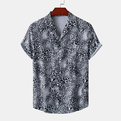 Camisa de leopardo con botones, camisa de manga corta, diseño tropical, informal, para uso diario