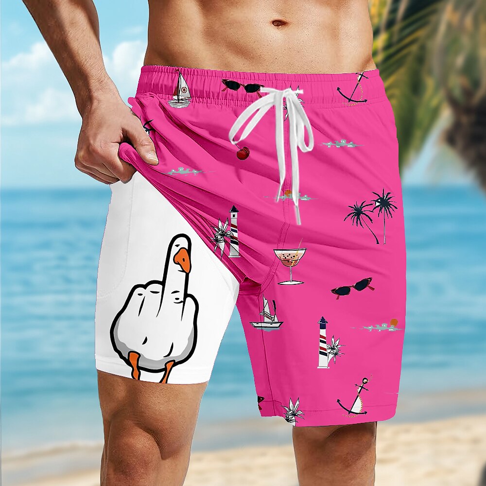Coconut Tree Funny Duck 2-in-1 Board Shorts