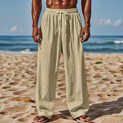 Linen Drawstring Straight-Leg Pants