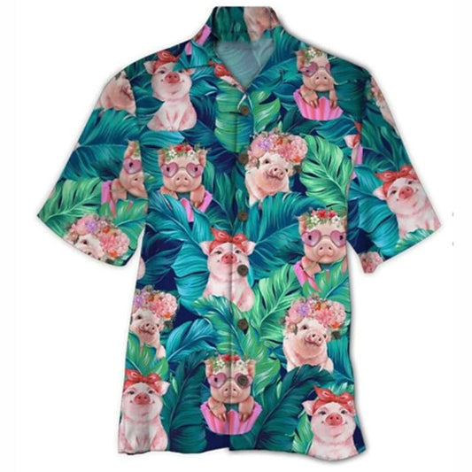 Floral Tropical Pig Aloha Shirt