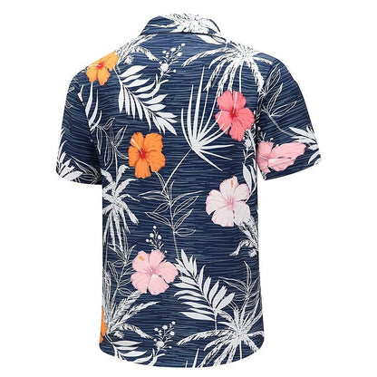 Camisa hawaiana de verano con estampado de árbol de coco y flores