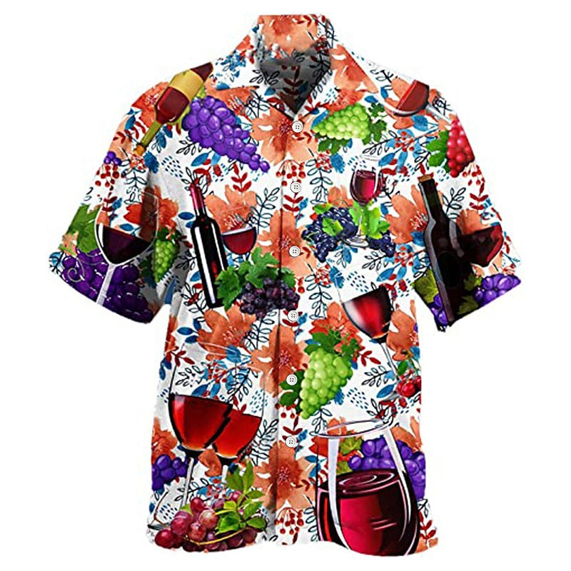 Camisa de bebida Camisa hawaiana de verano Camisa Aloha Camisa de manga corta Camisa de cuello vuelto