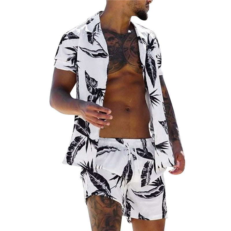 Tropical Leaf Hawaiian Shirt Set