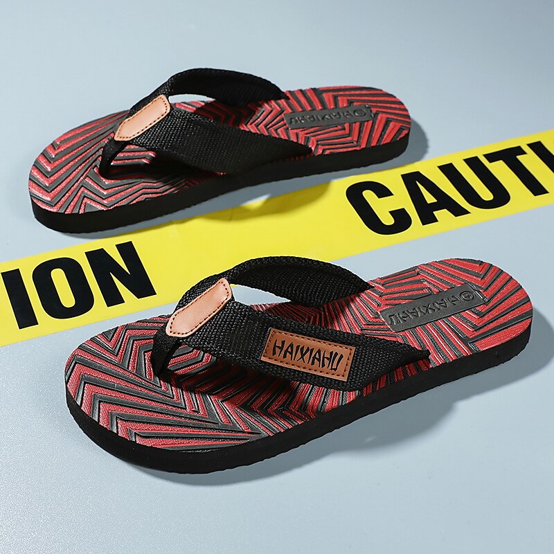 Red & Black Geometric Fashion Flip-Flops