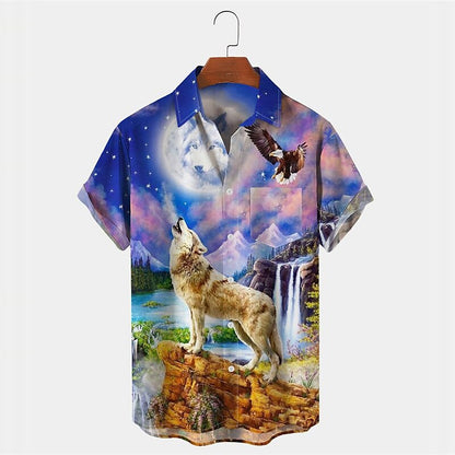 Camiseta con águila y lobo tropical