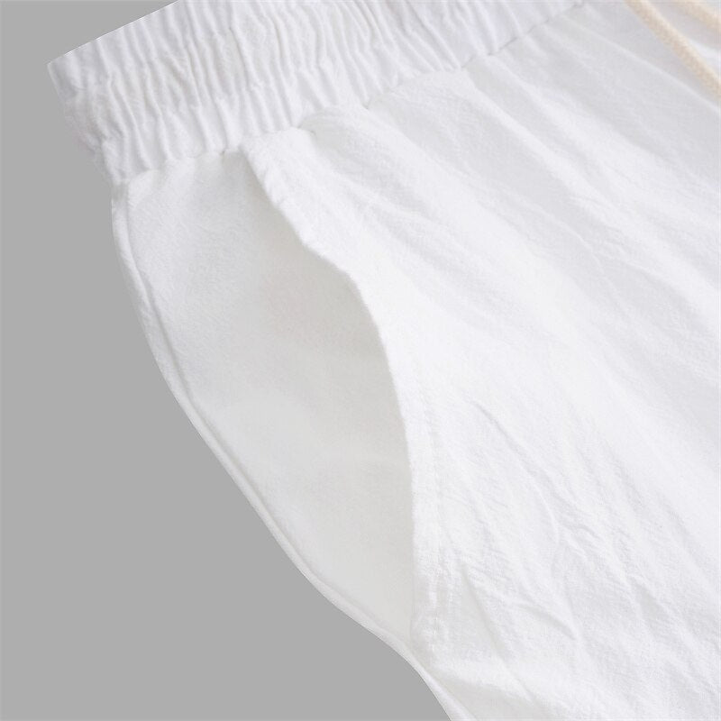 Multi-Pocket Linen Drawstring Pants