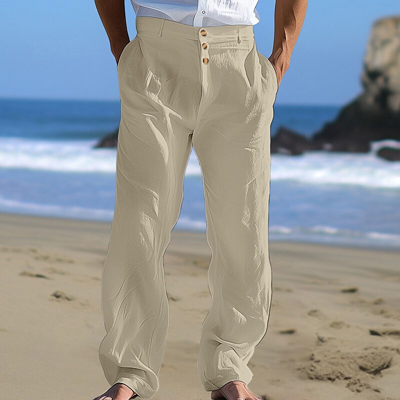 Linen Straight-Leg Business Pants