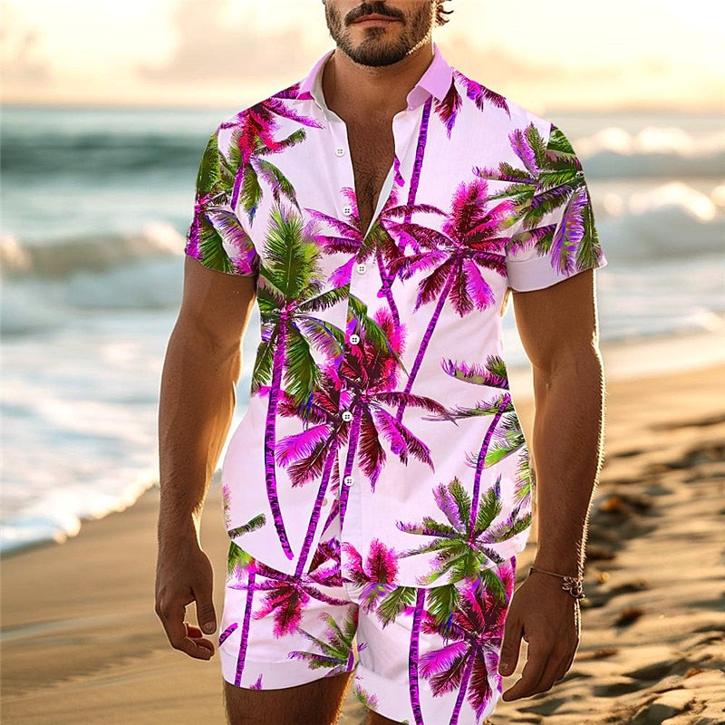 Tropical Palm Tree Tropical Botanical Pattern Shirt Set
