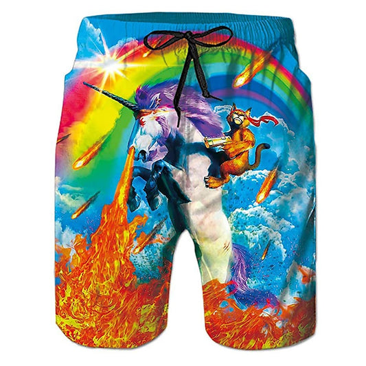 Graphic Cartoon Unicorn Swimming Shorts