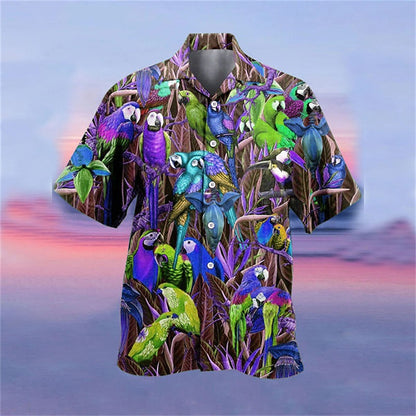 Parrot Print Camp Collar Shirt