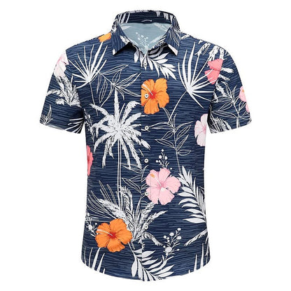 Camisa hawaiana de verano con estampado de árbol de coco y flores