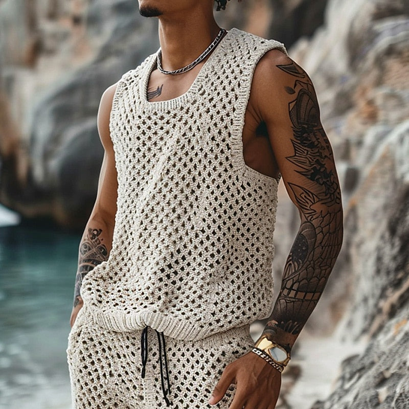 Solid Color Cutout Summer Casual Suit