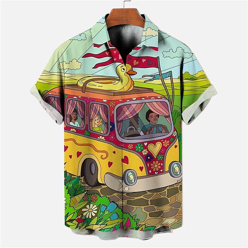 Camisa de autobús Camisa hawaiana de verano Camisa Aloha Camisa de manga corta