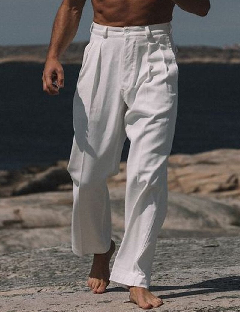 Linen Straight-Leg Dress Pants